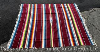 Red Striped Mexican Serape Wool Blanket.  63" x 92"