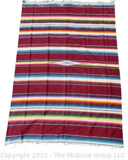 Red Striped Mexican Serape Wool Blanket.  63" x 92"