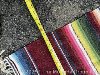 Red Striped Mexican Serape Wool Blanket.  63" x 92"