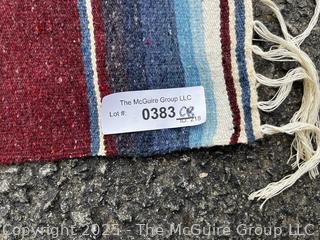 Red Striped Mexican Serape Wool Blanket.  63" x 92"