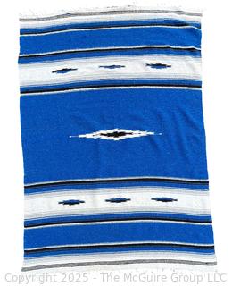 Blue & White Striped Mexican Serape Wool Blanket. 73" x 51"