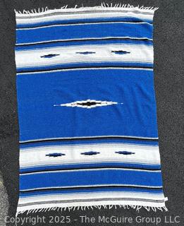 Blue & White Striped Mexican Serape Wool Blanket. 73" x 51"