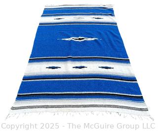 Blue & White Striped Mexican Serape Wool Blanket. 73" x 51"