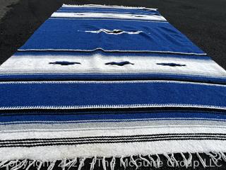 Blue & White Striped Mexican Serape Wool Blanket. 73" x 51"
