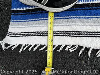 Blue & White Striped Mexican Serape Wool Blanket. 73" x 51"