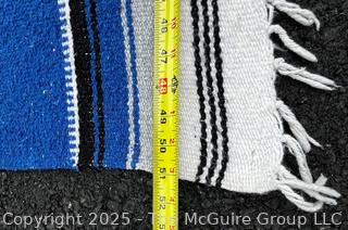 Blue & White Striped Mexican Serape Wool Blanket. 73" x 51"