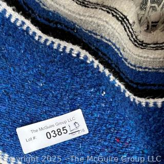 Blue & White Striped Mexican Serape Wool Blanket. 73" x 51"