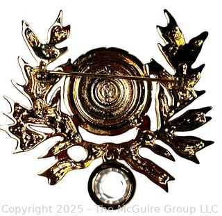 St. John Laurel Leaf Shield Glass Dangle Brooch