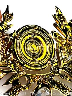 St. John Laurel Leaf Shield Glass Dangle Brooch