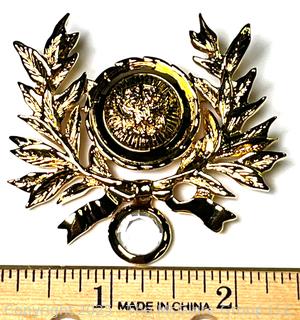 St. John Laurel Leaf Shield Glass Dangle Brooch