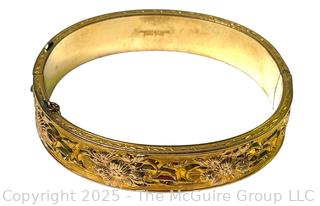 10K Gold Filled Dunn Bros Engraved Hinged Bangle Bracelet