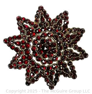 Victorian Bohemian Garnet Cluster Tiered Star Brooch 