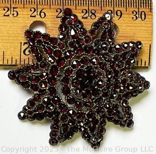 Victorian Bohemian Garnet Cluster Tiered Star Brooch 