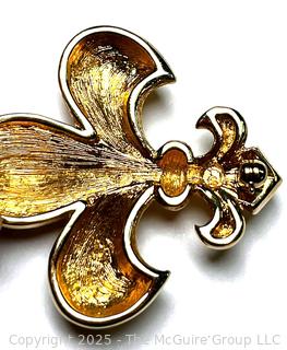 Swarovski Swan Signed Crystal Fleur De Lis Brooch