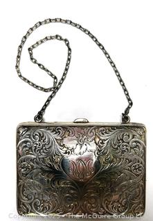 Art Nouveau Sterling Silver Repousse Purse with Silk Lining.  85.7 grams