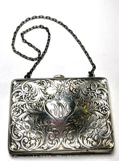 Art Nouveau Sterling Silver Repousse Purse with Silk Lining.  85.7 grams