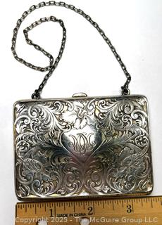 Art Nouveau Sterling Silver Repousse Purse with Silk Lining.  85.7 grams