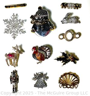 Collection of Holiday Themed Costume Jewelry Brooches