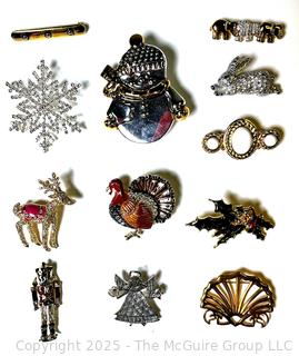 Collection of Holiday Themed Costume Jewelry Brooches