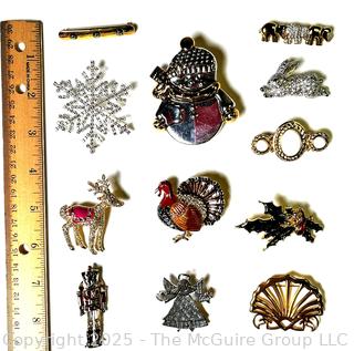 Collection of Holiday Themed Costume Jewelry Brooches