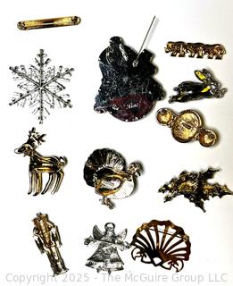 Collection of Holiday Themed Costume Jewelry Brooches