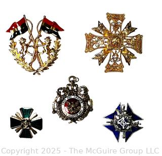 Five (5) Military Themed Costume Jewelry Brooches