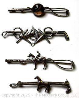 Four (4) Sterling Silver Polo Horse Stir-Up Bar Pin Brooches