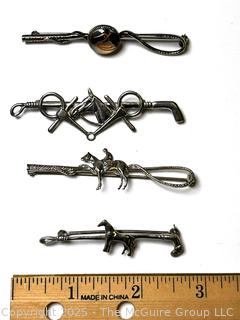 Four (4) Sterling Silver Polo Horse Stir-Up Bar Pin Brooches