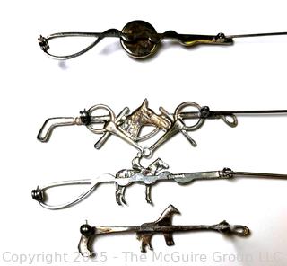 Four (4) Sterling Silver Polo Horse Stir-Up Bar Pin Brooches