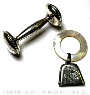 Two (2) Sterling Silver Baby Rattles Including Lint