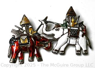 Sterling Silver Enamel Siam Dueling Elephants Brooch