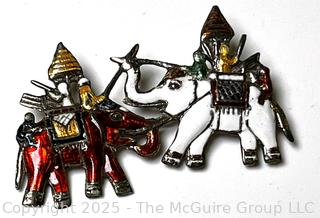 Sterling Silver Enamel Siam Dueling Elephants Brooch