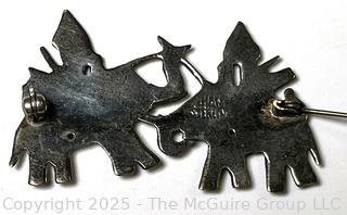 Sterling Silver Enamel Siam Dueling Elephants Brooch