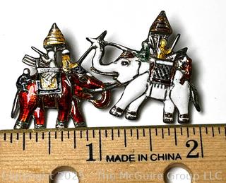 Sterling Silver Enamel Siam Dueling Elephants Brooch