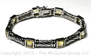 Sterling Silver with Yellow Stone Cable Ling Bracelet