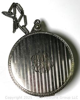 Art Deco Guilloche Enamel Compact Mirror Wristlet.