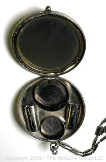 Art Deco Guilloche Enamel Compact Mirror Wristlet.