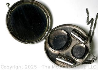 Art Deco Guilloche Enamel Compact Mirror Wristlet.