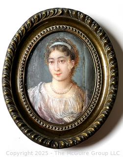 Small Napoleonic Framed French Empire Portrait Miniature, c. 1800.  