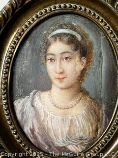 Small Napoleonic Framed French Empire Portrait Miniature, c. 1800.  