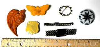 Seven (7) Pieces of Vintage Brooches Including Bakelite