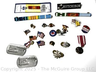 Assortment of Military Pins, Insignia, Medals and Dog-Tags