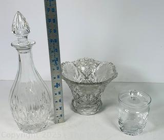 Crystal Decanter, Cut Bowl and Strawberry Jam Jar