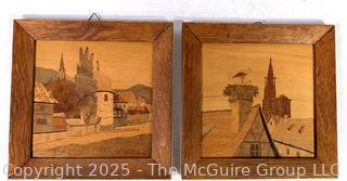 Two (2) Marquetry Wood German Framed Art