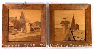 Two (2) Marquetry Wood German Framed Art