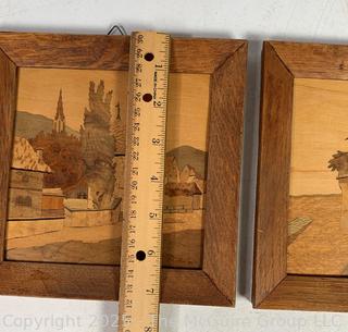 Two (2) Marquetry Wood German Framed Art