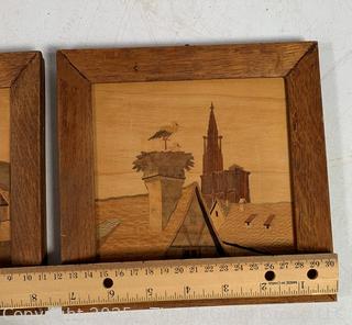 Two (2) Marquetry Wood German Framed Art
