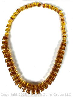 Graduated Cube Cut Honey Amber Colored Bead Necklace.