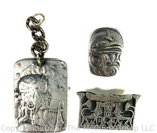 Three (3) Pewter Signed Brooches and Pendant, Including Frederick and Urban Fetishes.