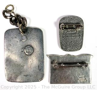 Three (3) Pewter Signed Brooches and Pendant, Including Frederick and Urban Fetishes.